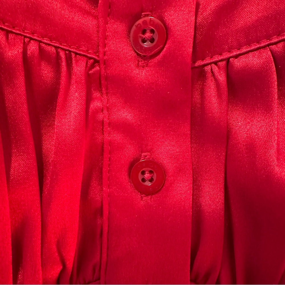 BEBE NWT Satin/Silk Red Ruffle Tank Top! Gorgeous Summer Vibe! Size S button up - Picture 7 of 11